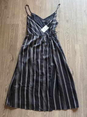 100% Silk Theory Striped Wrap Midi Dress